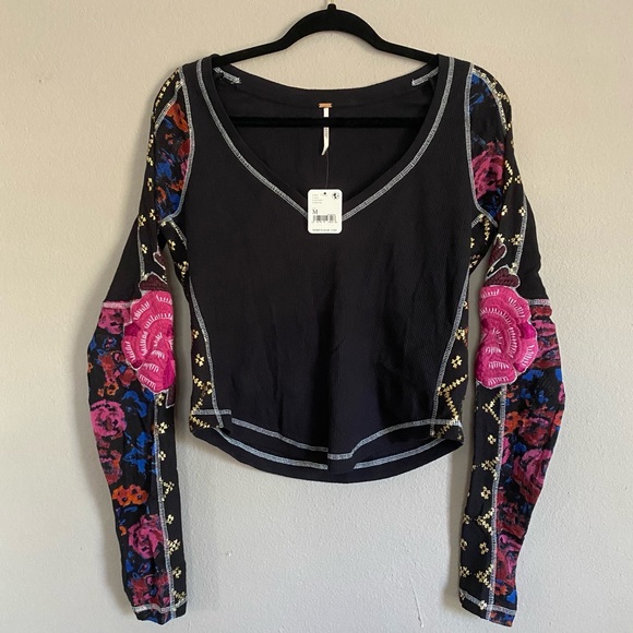 Free People Tops - Free People Amara Embroidered Sleeve Thermal 🌸